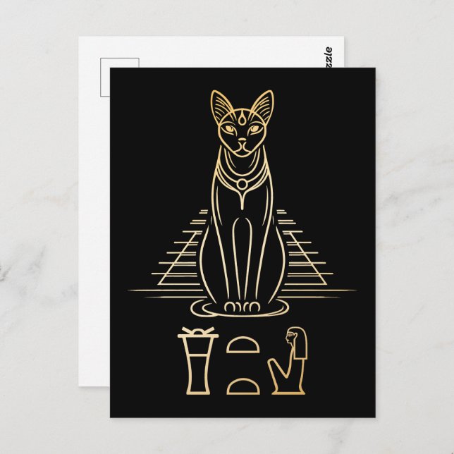 Postal Bastet con nombre en jeroglíficos y pirámide de Eg (Anverso / Reverso)
