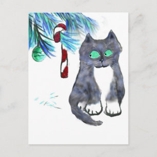Postal Bastón de caramelo de la tentación para el gatito