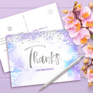 Postal Bat Mitzvah Escritura Plata Agradecimiento Acuarel