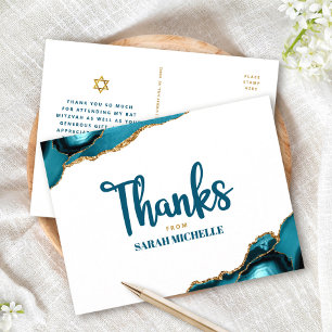 Postal Bat Mitzvah Oro Turquesa Ágata Escritura Gracias