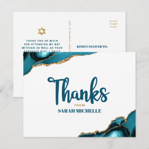 Postal Bat Mitzvah Oro Turquesa Ágata Escritura Gracias