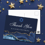 Postal Bat Mitzvah, Personalizado del Oro Azul de la Mari<br><div class="desc">Elegante ágata azul marino y oro decora el lado de esta moderna postal Bat Mitzvah gracias. ¡Mazel Tov! Personalizar con su nombre bajo la Estrella de David. Postal perfecta para una moda,  elegante familia judía celebrando la llamada de un chica a la Torá.</div>