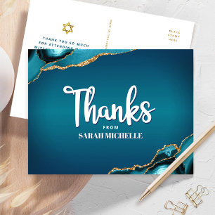 Postal Bat Mitzvah Turquesa Ombre Ágata Escritura Gracias