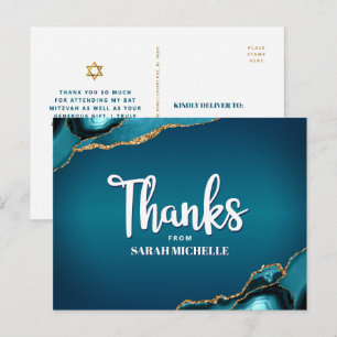 Postal Bat Mitzvah Turquesa Ombre Ágata Escritura Gracias