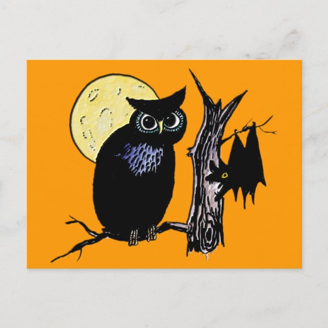 Postal Bat Moon y Owen en Halloween (Anverso)