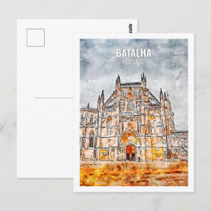 Postal Batalha Portugal Famoso lugar de viaje acuarela