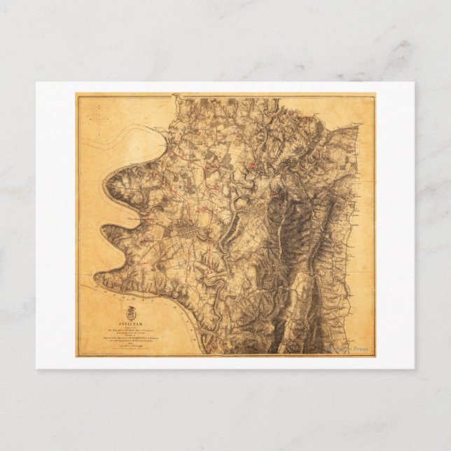 Postal Batalla de Antietam - Mapa Panorámico de Guerra Ci (Anverso)