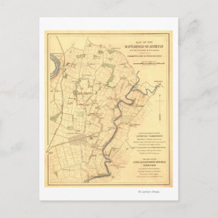 Postal Batalla de Antietam - Mapa Panorámico de Guerra Ci