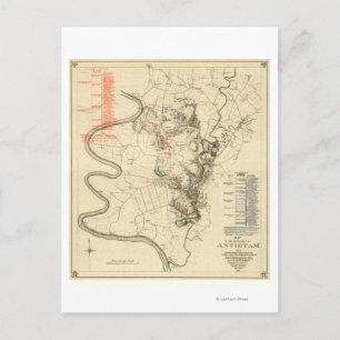 Postal Batalla de Antietam - Mapa Panorámico de Guerra Ci
