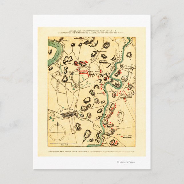 Postal Batalla de Antietam - Mapa Panorámico de Guerra Ci (Anverso)