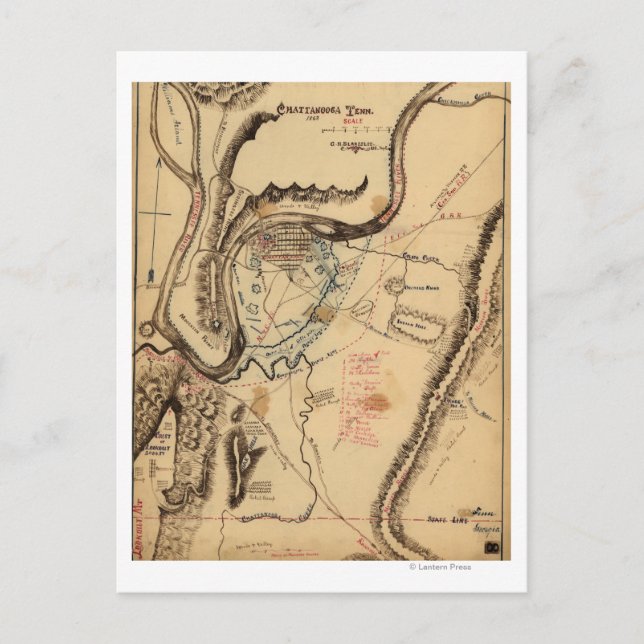 Postal Batalla de Chickamauga - Mapa Panorámico de la Gue (Anverso)