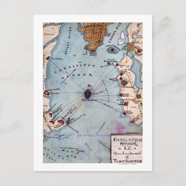 Postal Batalla de Fort Sumter - Guerra Civil Panorámica (Anverso)
