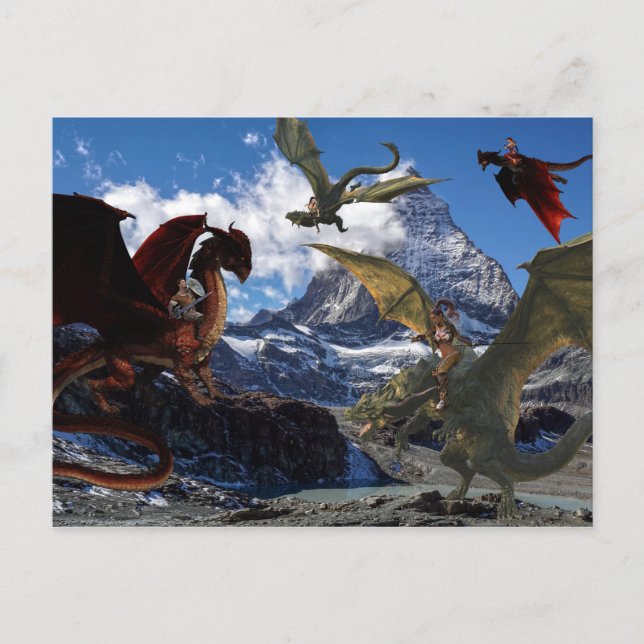 Postal Batalla Roja vs Verde de Jinetes de Dragones (Anverso)