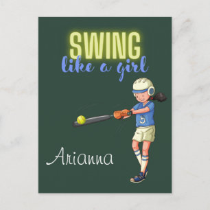 Postal Batea Como Una Niña Softbol  