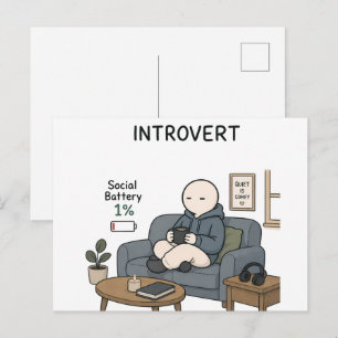 Postal Batería Social de Introvertido 1% Chiste de Introv