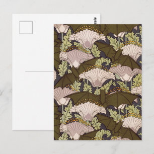 Postal Batería y cachorros, diseño animal y floral Art No