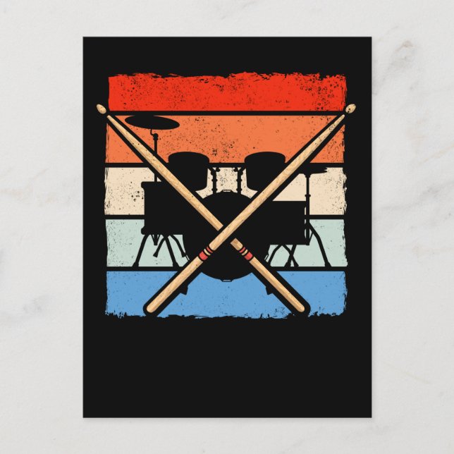 Postal Baterista Retro Palillos Aficionado a la Música (Anverso)