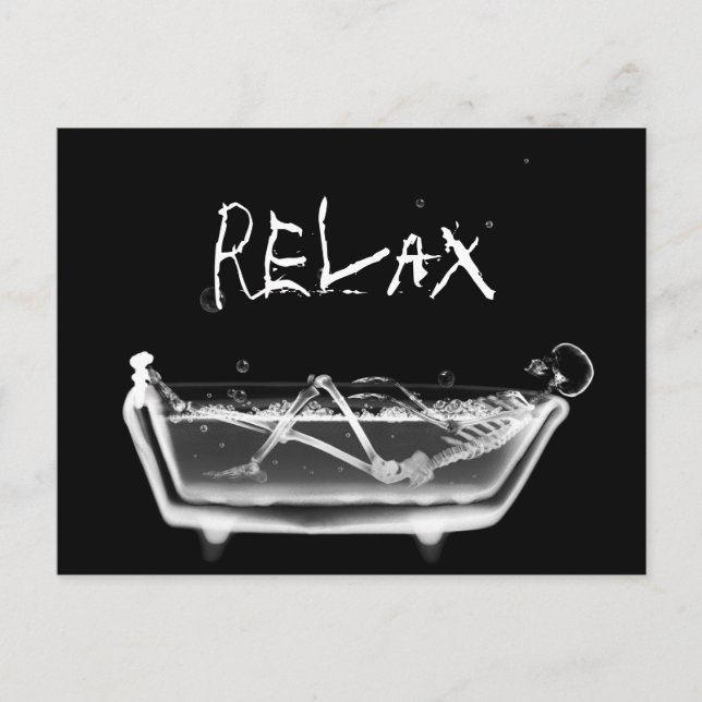Postal Bath Tub X-Ray Skeleton Blanco y negro (Anverso)