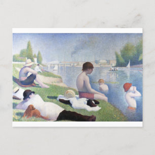 Postal Bathers en Asnières, pintura de Georges Seurat