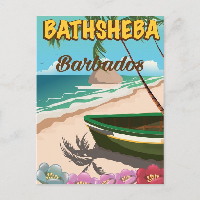 Postal Bathsheba Beach poster de vacaciones de Barbados (Anverso)
