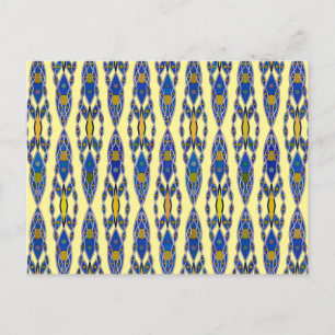 Postal Batik tribal - Azul acero, gris y amarillo