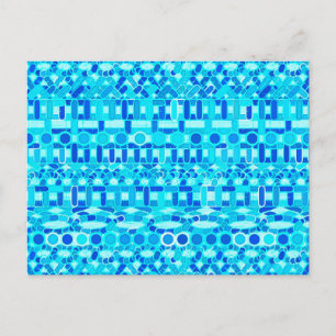 Postal Batik tribal - azul turquesa, aqua y azul cobalto