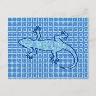 Postal batik tribal Gecko - azul denim suave