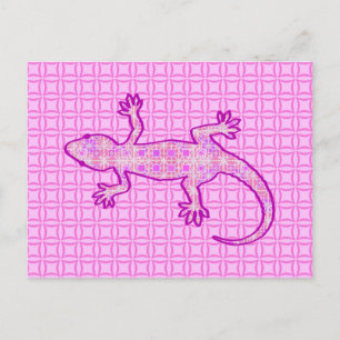 Postal batik tribal Gecko - orquídea y cáscara rosa