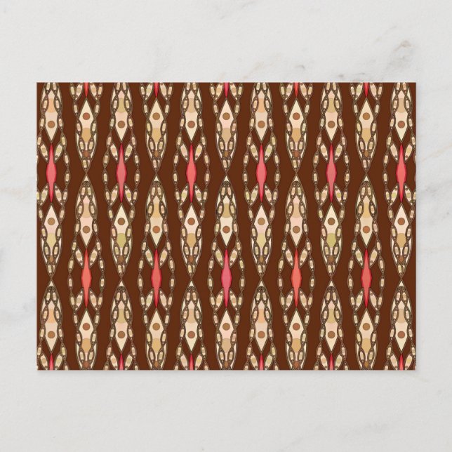 Postal Batik tribal - Marrón, Tan y Coral (Anverso)