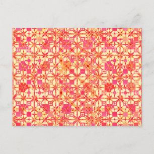 Postal Batik tribal - naranja, rosa coral y fucsia