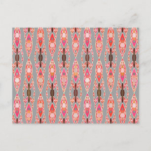 Postal Batik tribal - Rosa coral y gris plateado