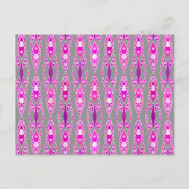 Postal Batik tribal - Rosa de Fuchsia, violeta y gris (Anverso)