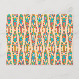 Postal Batik Tribal - Rosa Melocotón y Turquesa