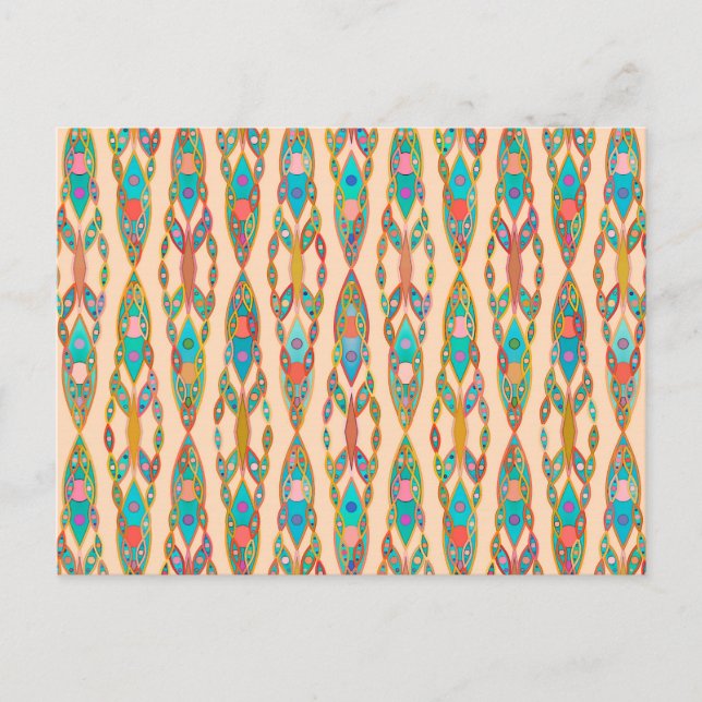 Postal Batik Tribal - Rosa Melocotón y Turquesa (Anverso)