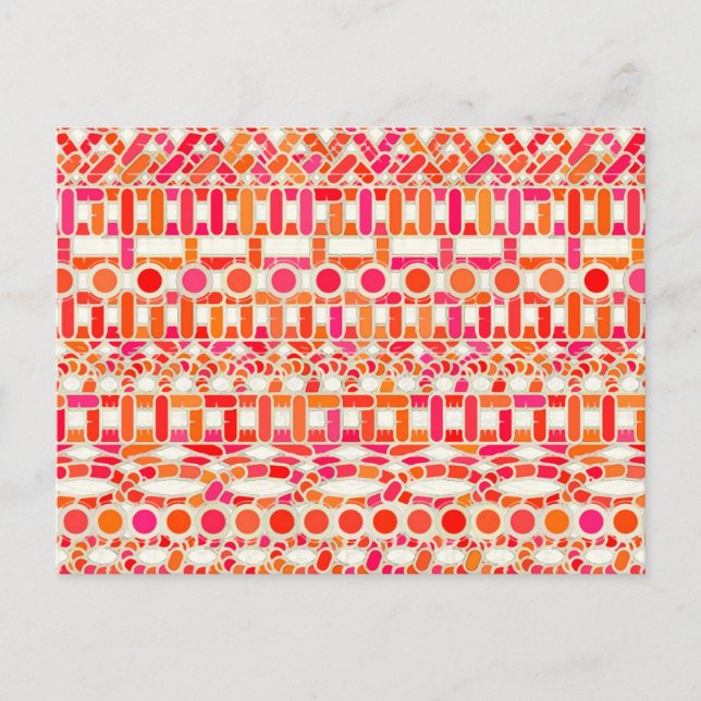 Postal Batik tribal - tonos de naranja y rosa (Anverso)