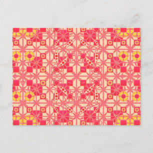 Postal Batik tribal - tonos de rosa coral