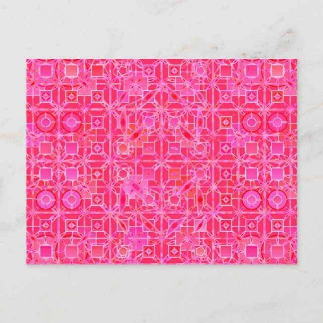 Postal Batik tribal - tonos de rosa fucsia (Anverso)