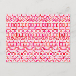 Postal Batik tribal - tonos de rosa y coral