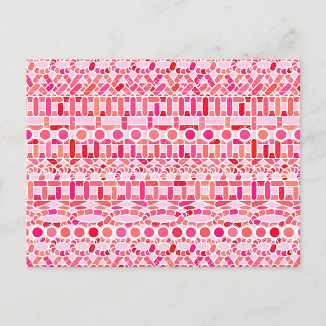 Postal Batik tribal - tonos de rosa y coral (Anverso)