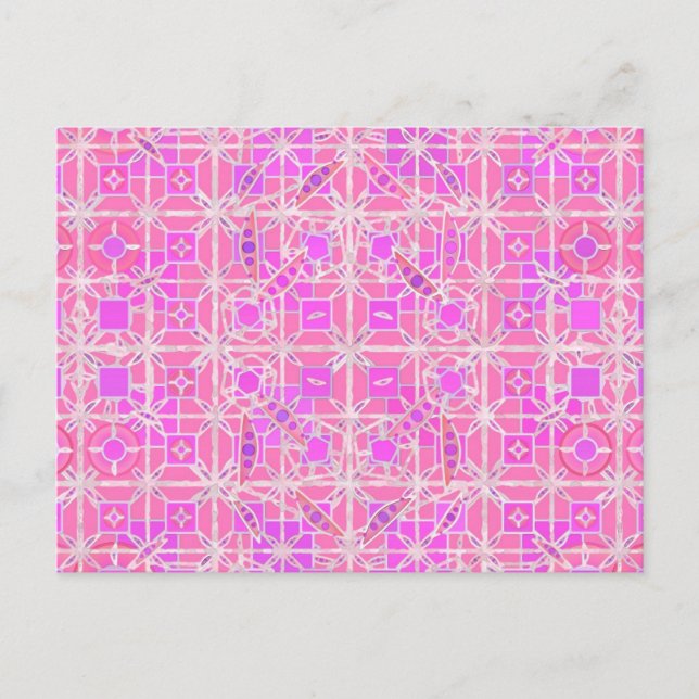 Postal Batik tribal - tonos rosa y orquídea (Anverso)