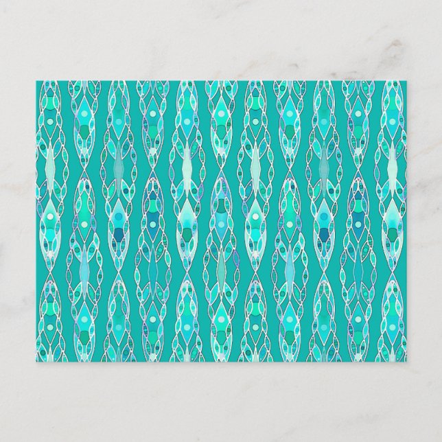 Postal Batik Tribal - Turquesa y Aguamarina (Anverso)