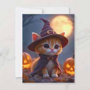 Postal Batito lindo con traje de bruja, Halloween