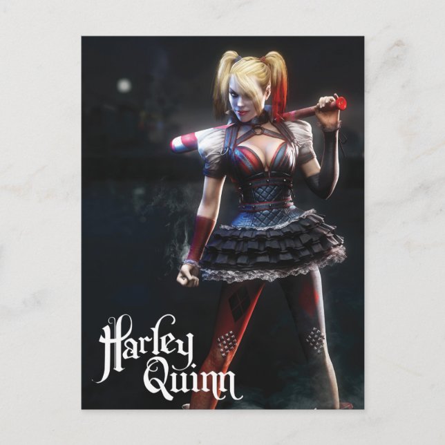 Postal Batman Arkham Knight | Harley Quinn con murciélago (Anverso)