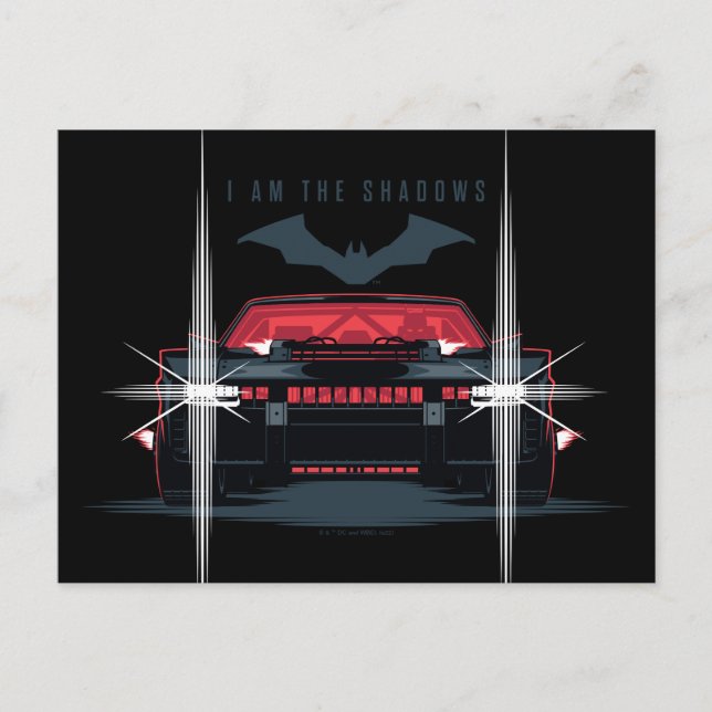 Postal Batman Batmobile - Yo soy las sombras (Anverso)