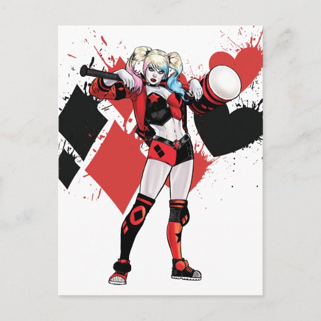 Postal Batman | Harley Quinn Hearts & Diamonds Splatter (Anverso)