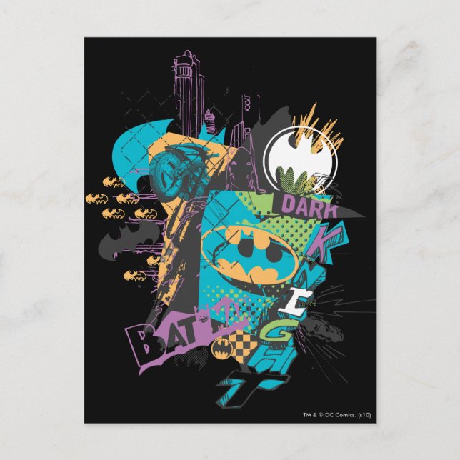 Postal Batman Neon El Collage Del Caballero Oscuro (Anverso)