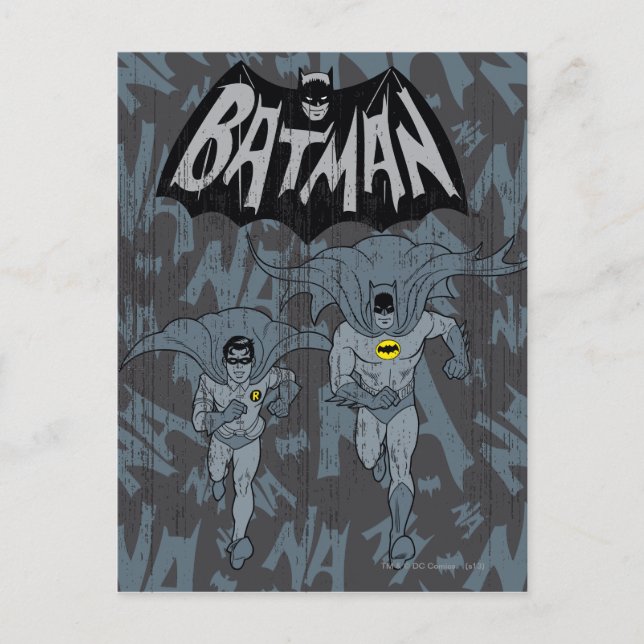 Postal Batman Y Robin Con El Gráfico Con Problemas De Log (Anverso)