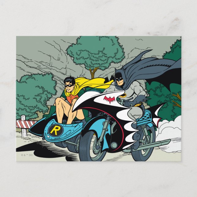 Postal Batman Y Robin En Batcycle (Anverso)