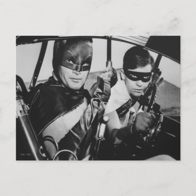 Postal Batman y Robin en Batmobile (Anverso)