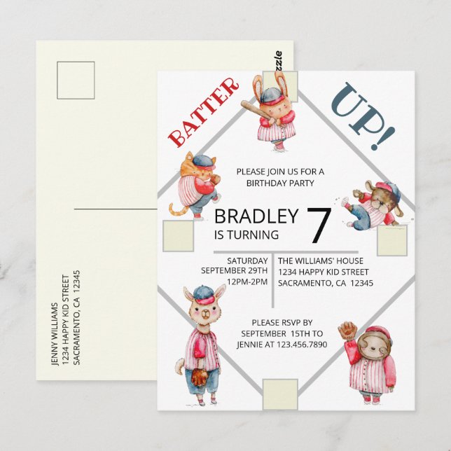 Postal Batter Up! Baseball Sports Boys Birthday Party Inv (Anverso / Reverso)
